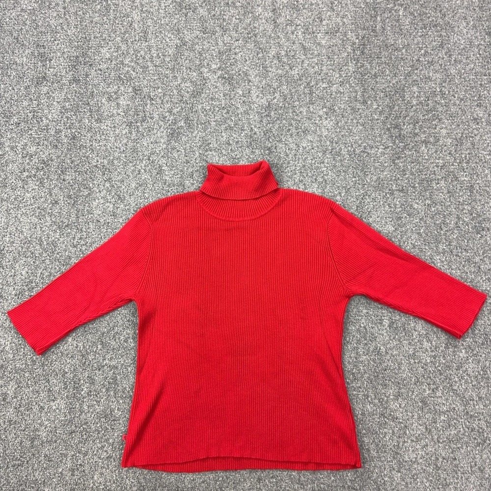 Lauren Ralph Lauren Sweater Petites P/M Red Ribbed Turtleneck 3/4 Sleeve Knit